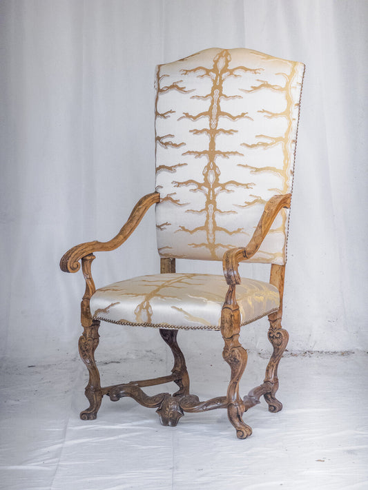 Pair of 19th Century Italian Baroque Carved Walnut Tall Armchairs