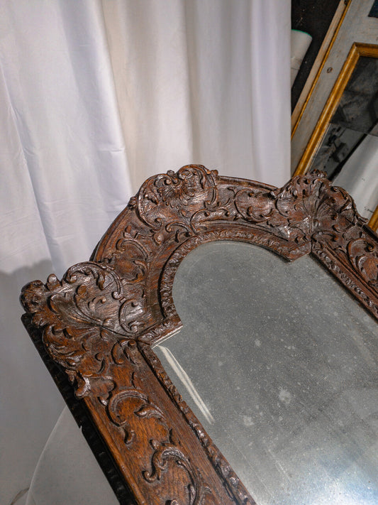 18th Century Foxed Mirror in Carved Wooden Frame