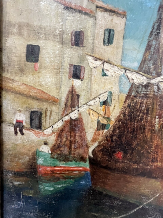 French Oil on Canvas Harbor Scene