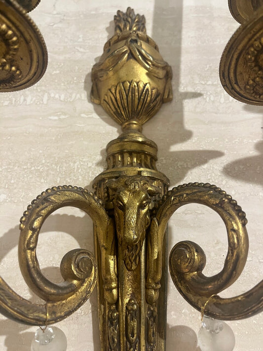 Pair 19th Century Gilt Bronze Neoclassical Sconces