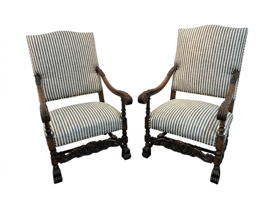 Pair 19th Century Louis XIII Armchairs