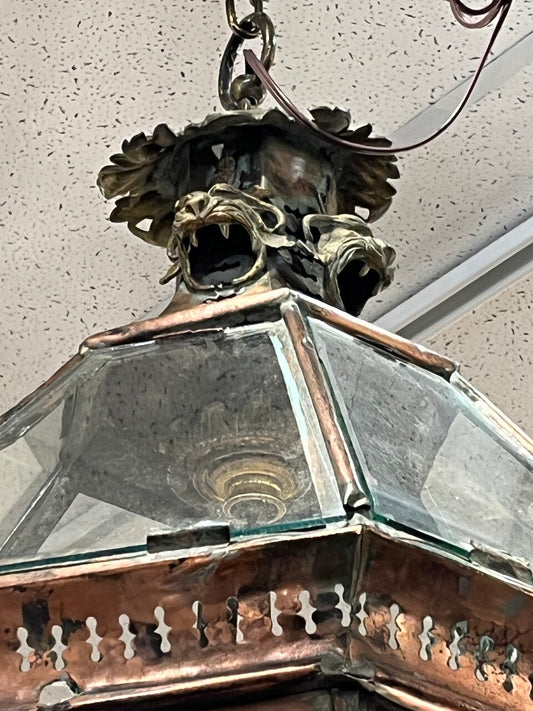 Large 19th Century Copper and Brass French Lantern Chandelier