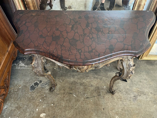 18th Century Italian Rococo Silvered & Giltwood Console Table
