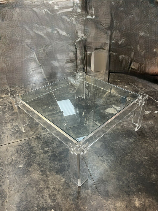 1970's Lucite Coffee Table with Glass Top