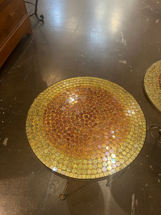Pair of Italian Gold Folding Mosaic Side Tables