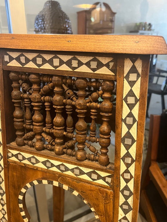 Moroccan Pedestal with Bone and Pearl Inlay