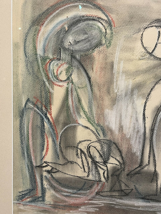 Chalk, Pencil, Crayon Drawing "Two Women" on Paper