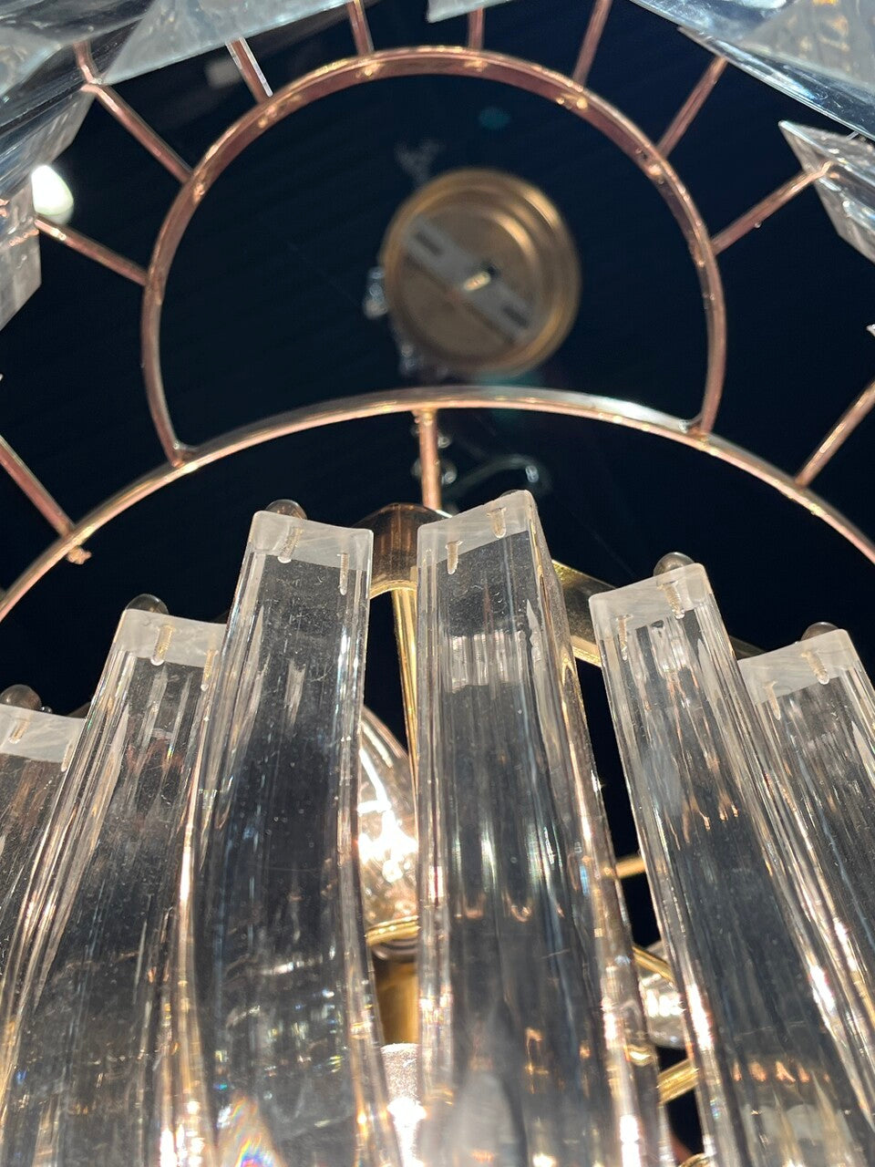 Mid Century Lucite and Brass 13 light Ribbon Chandelier