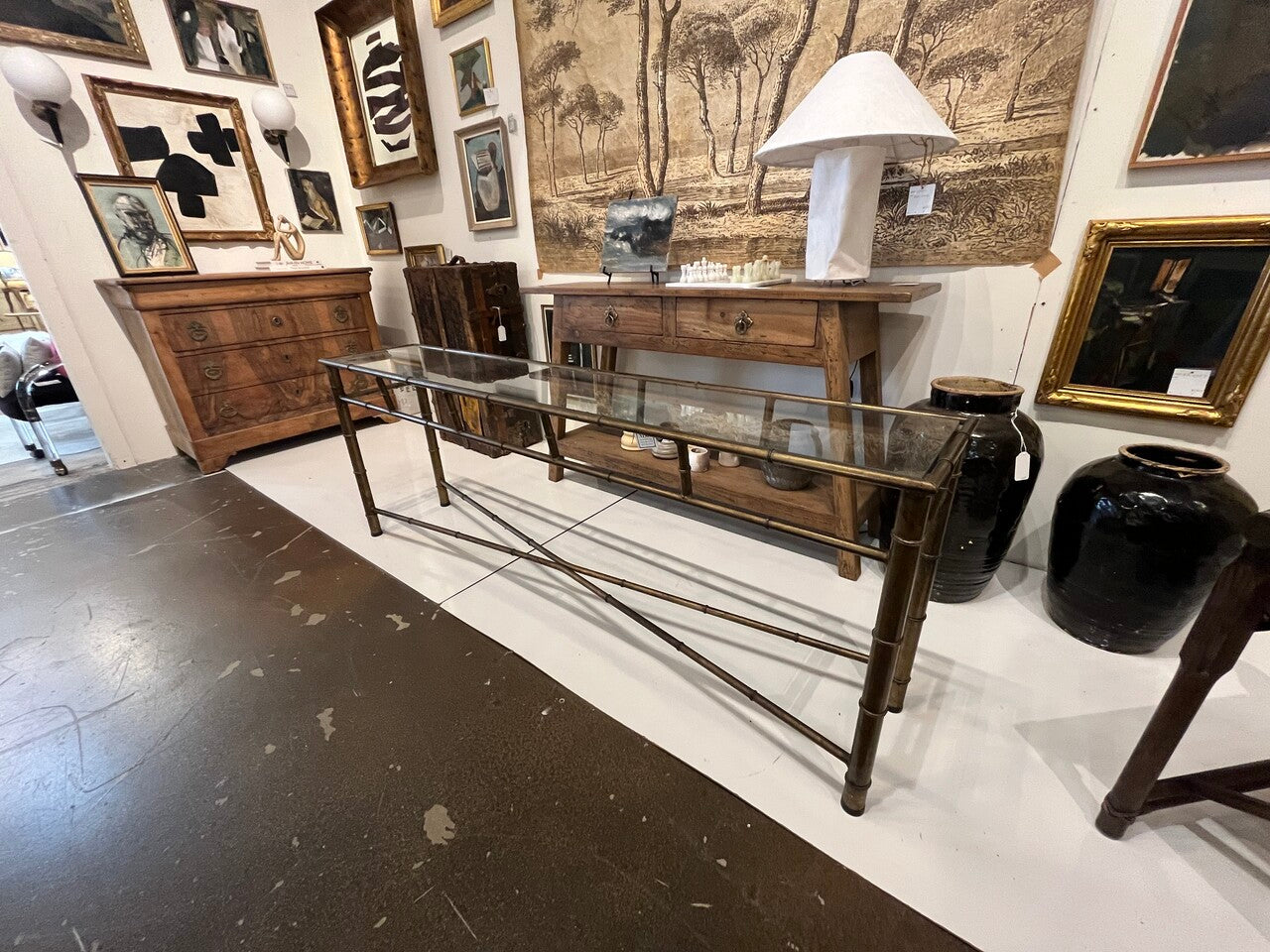 Long Brass Faux Bamboo Console Table