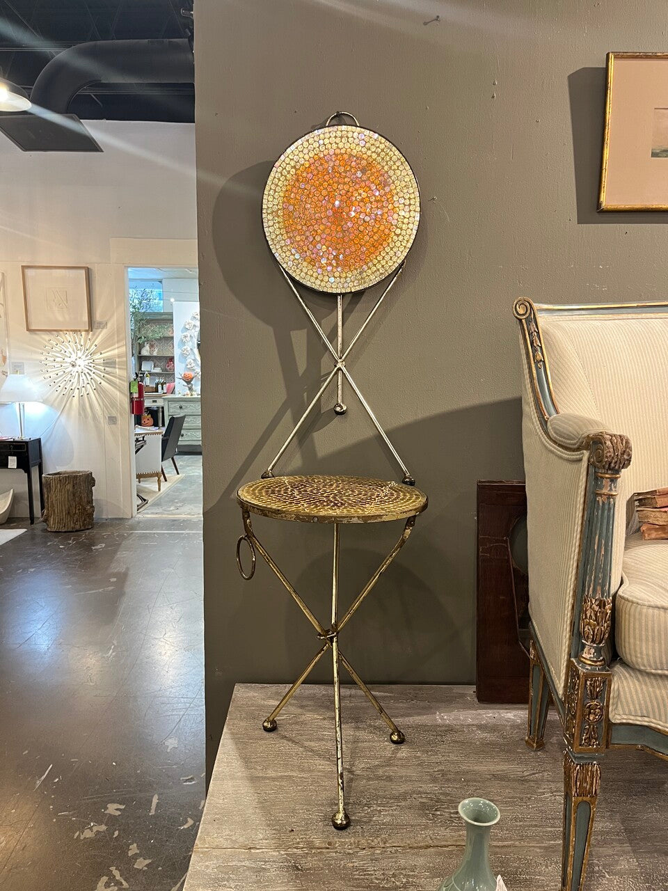 Pair of Italian Gold Folding Mosaic Side Tables
