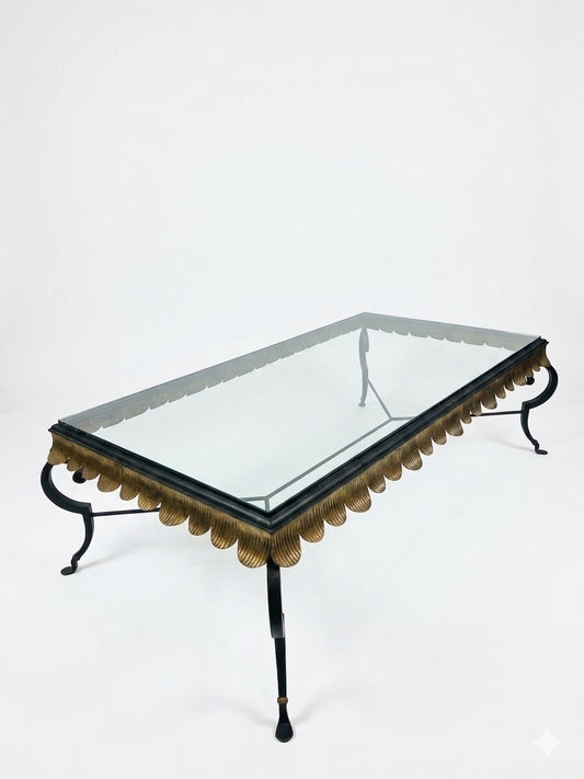 Vintage Minton Spidell Gilt, Scalloped, Iron and Glass Coffee Table