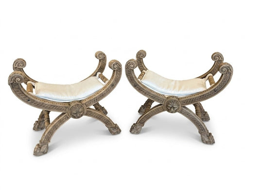 Pair of 19th Century Italian Renaissance Revival Savonarola Benches