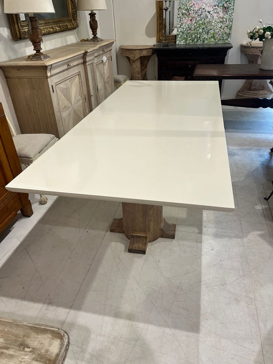 Custom Double Pedestal Dining Table with White Lacquered Top