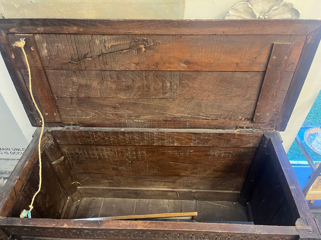 Antique French Carved Oak Trunk