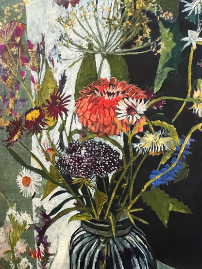 Framed Lila Bacon "Wildflowers in Vase on Table"