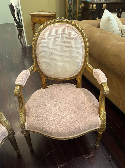 Pair Louis XVI Giltwood, Carved Armchairs