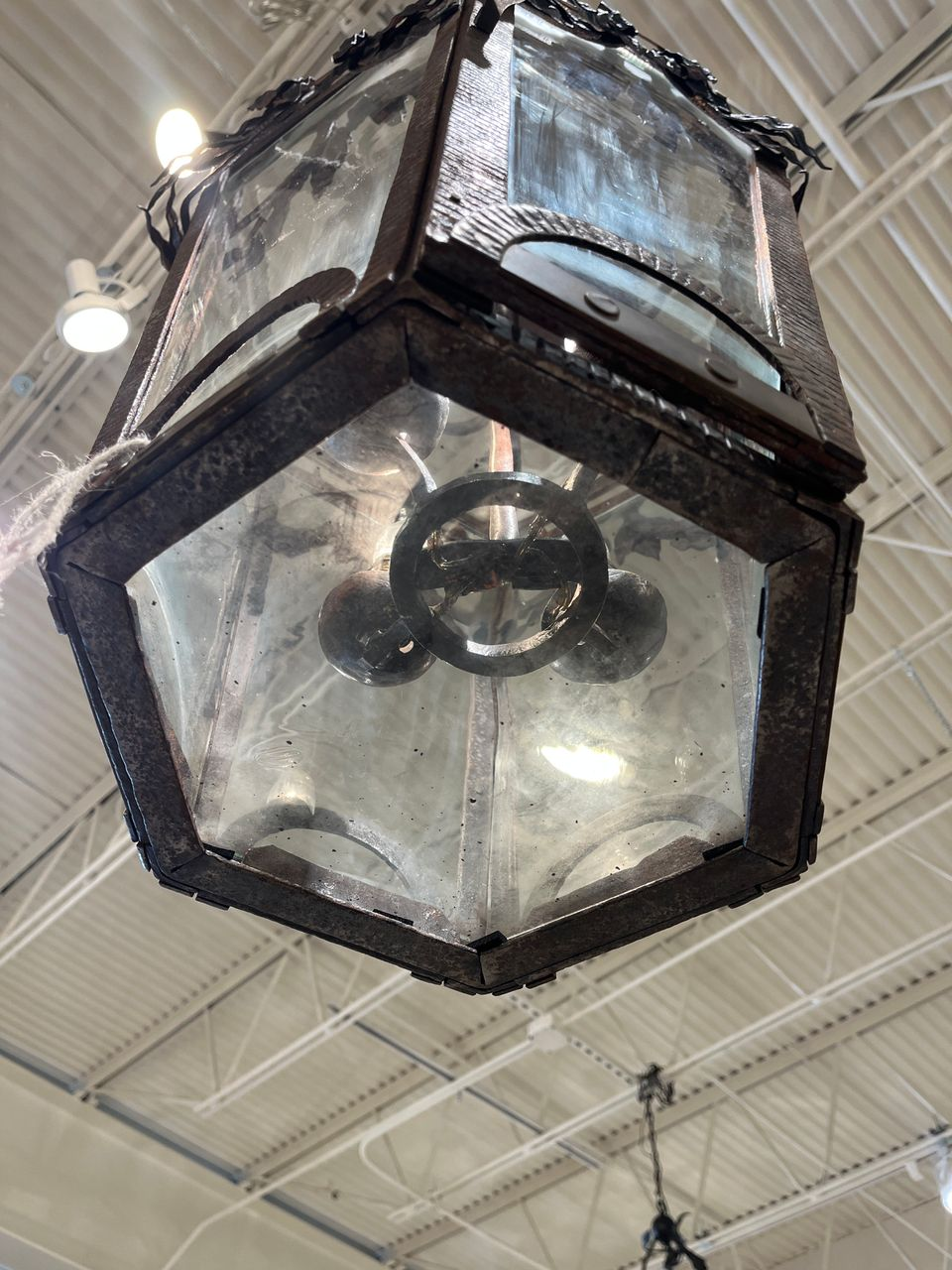 1910 Iron and Brass Lantern Chandelier