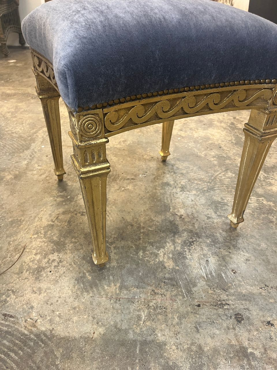 Italian Gilt Stool in Mohair