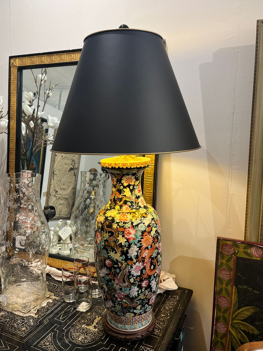 Pair Mid 20th Century Tall Famille Noir Table Lamps