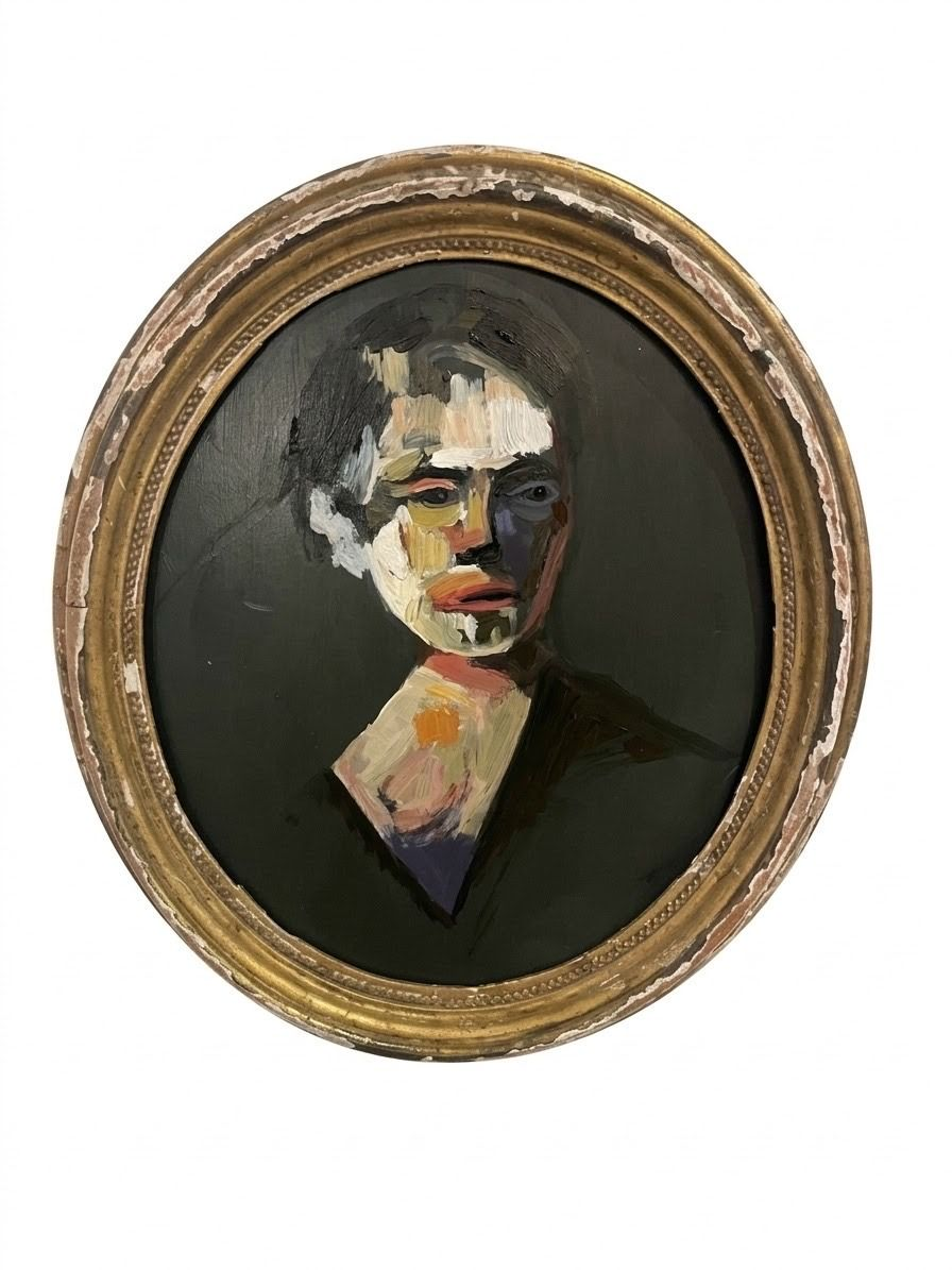 Oil on Panel Portrait in Oval Frame