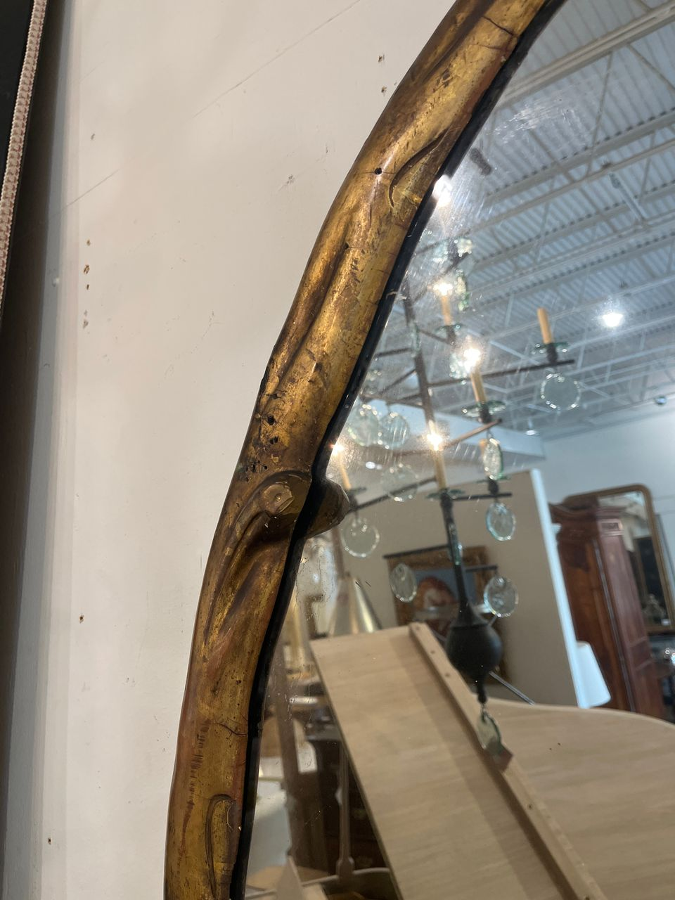 Large Oval Giltwood Faux Bois Mirror