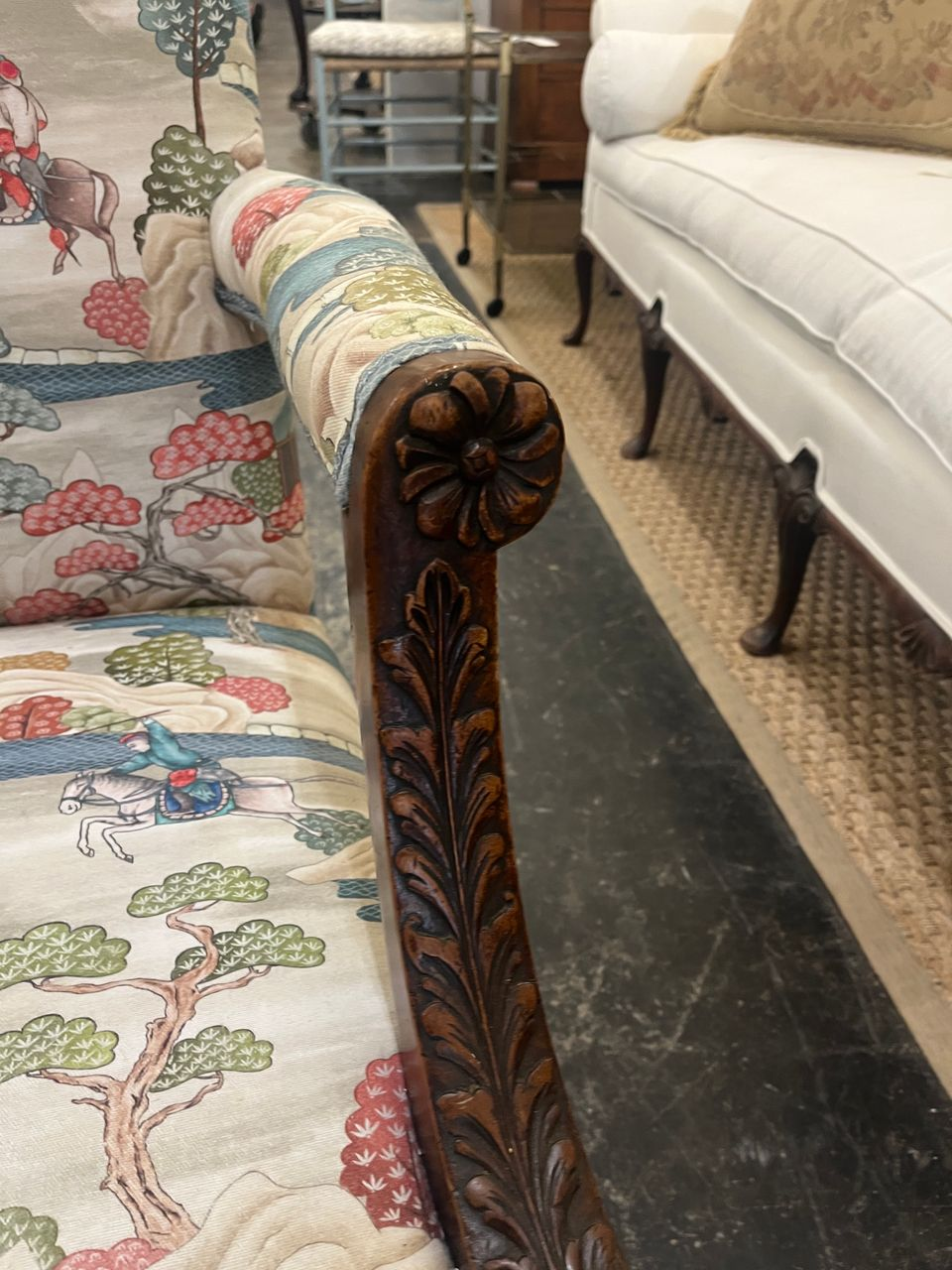 George II Mahogany Library Chair with New Upholstery