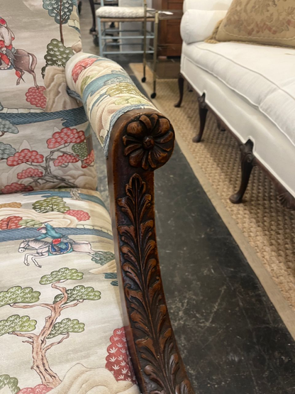 George II Mahogany Library Chair with New Upholstery