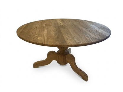 Antique Round Bleached Reclaimed Wood Dining Table