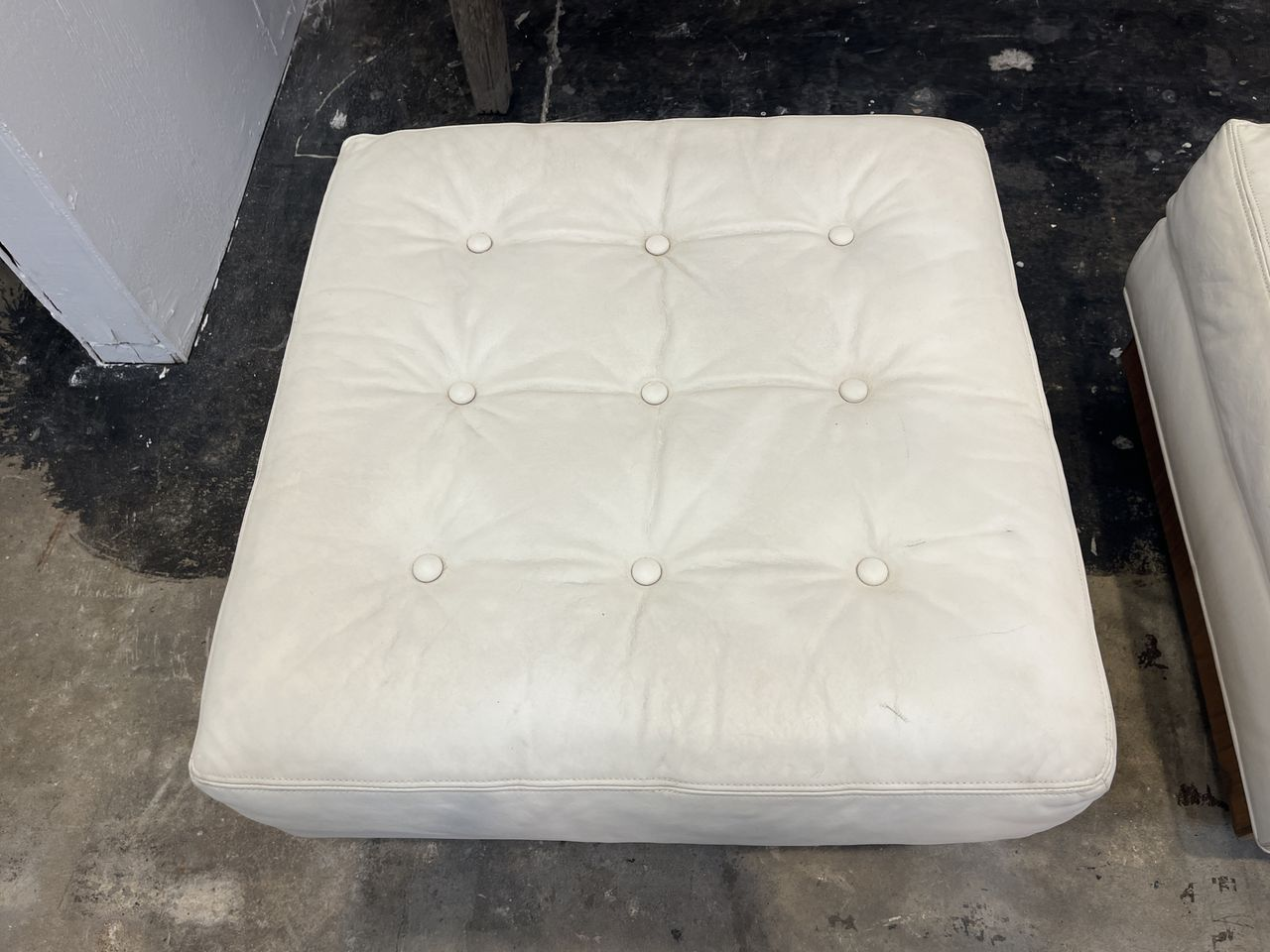Pair Mid-Century Button Tufted Leather Benches