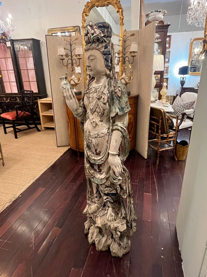 Antique Chinese Wood Carved Guanyin Statue