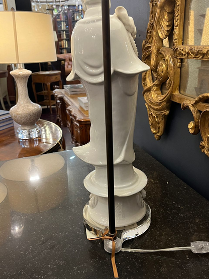 Porcelain Quan Yin Table Lamp with Silk Shade
