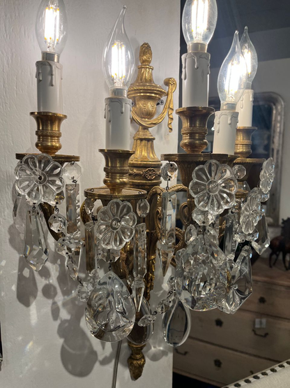 Beautiful Pair of Bronze & Crystal Wall Sconces