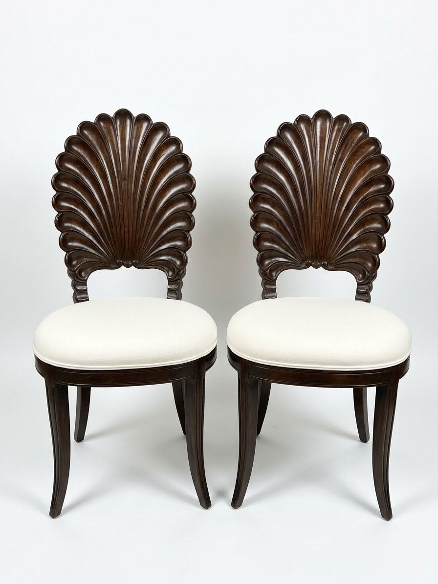 Pair of Italian Scalloped Shell Back Chairs