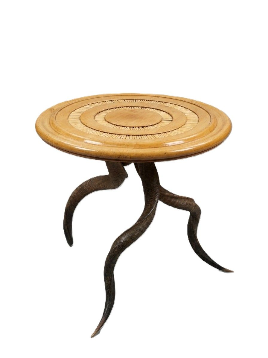Rare Side Table with Porcupine Quill Inlay and Kudu Horn Legs