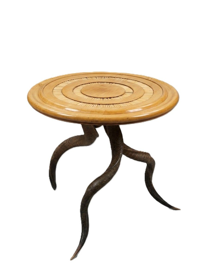 Rare Side Table with Porcupine Quill Inlay and Kudu Horn Legs