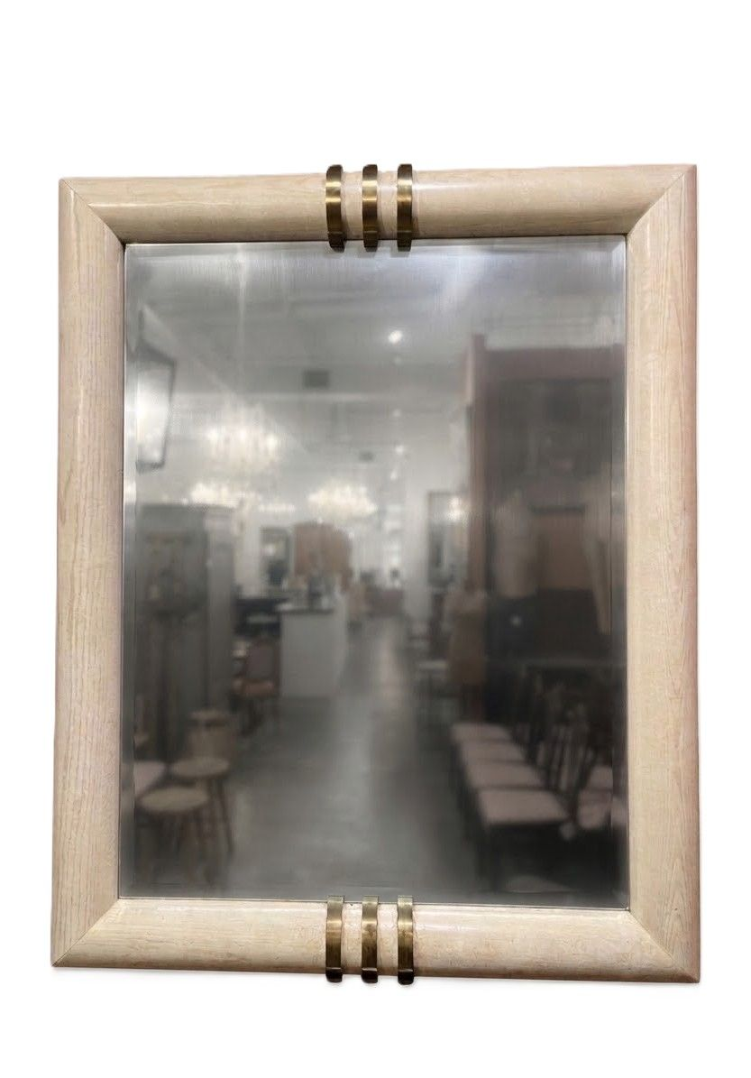 1980’s Large Whitewashed Oak and Brass Henredon Mirror