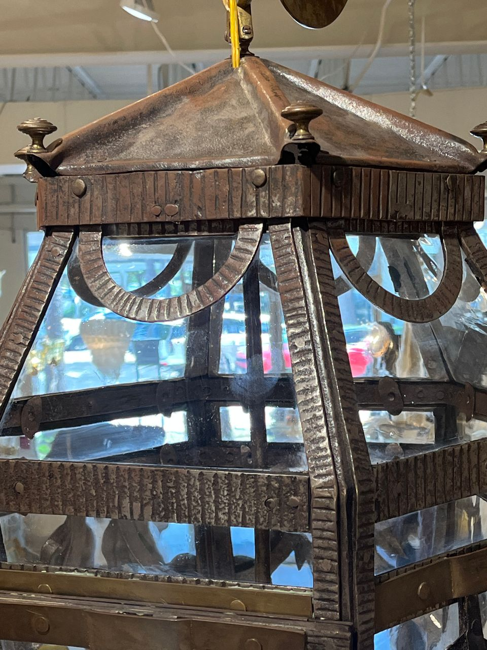 1910 Iron and Brass Lantern Chandelier