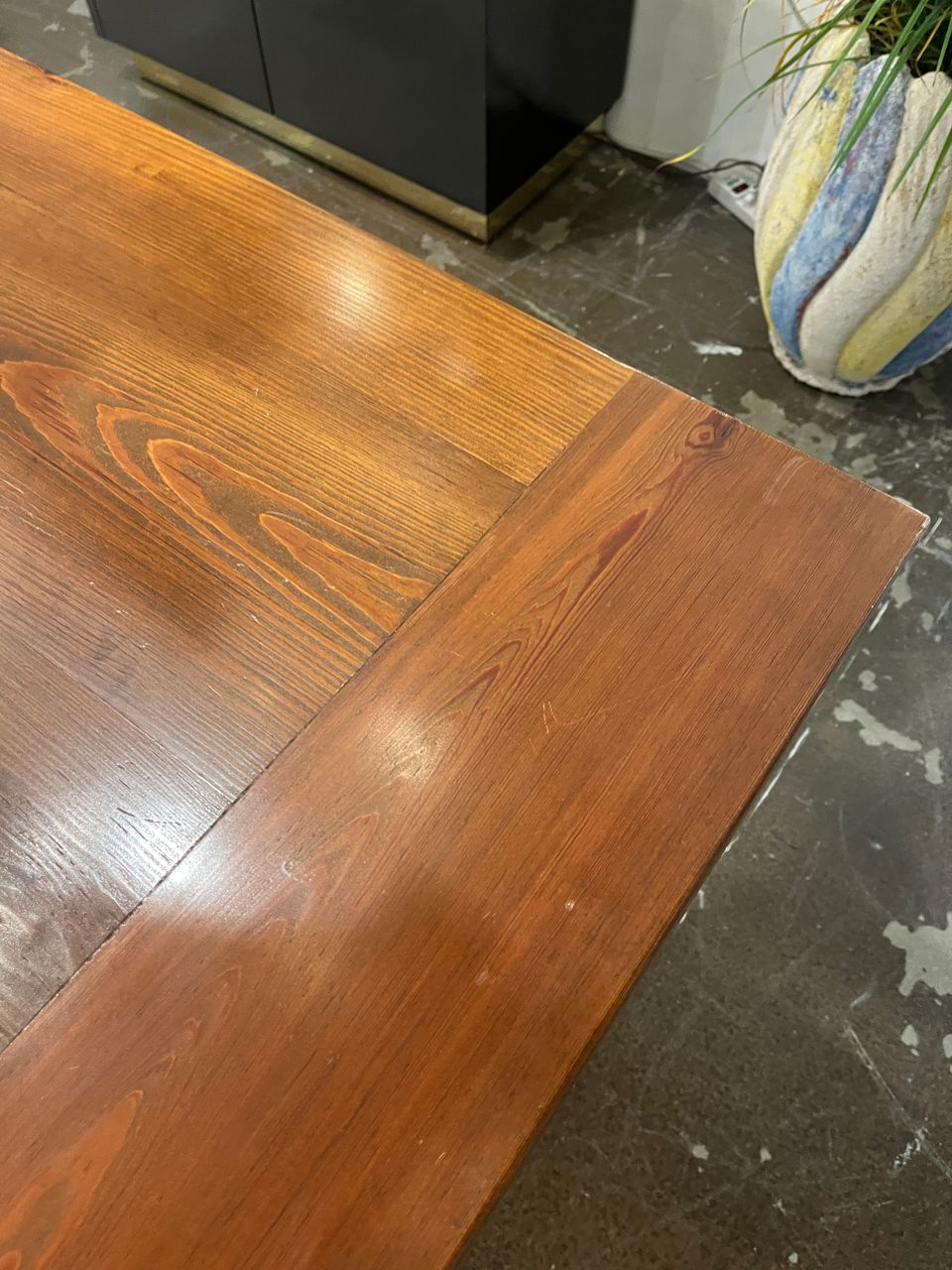 Custom Made Dining Table with Hand Forged Iron Base