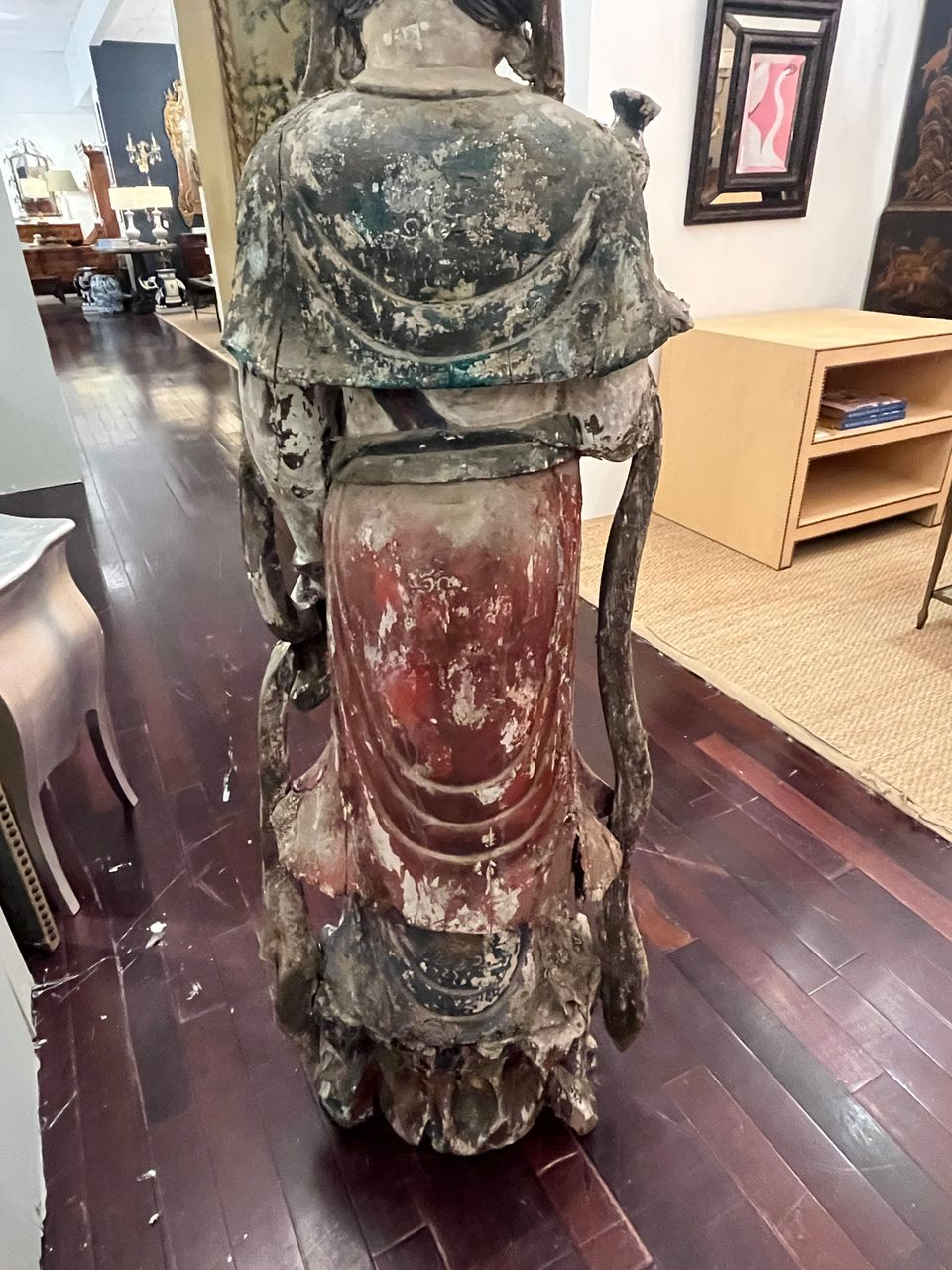 Antique Chinese Wood Carved Guanyin Statue