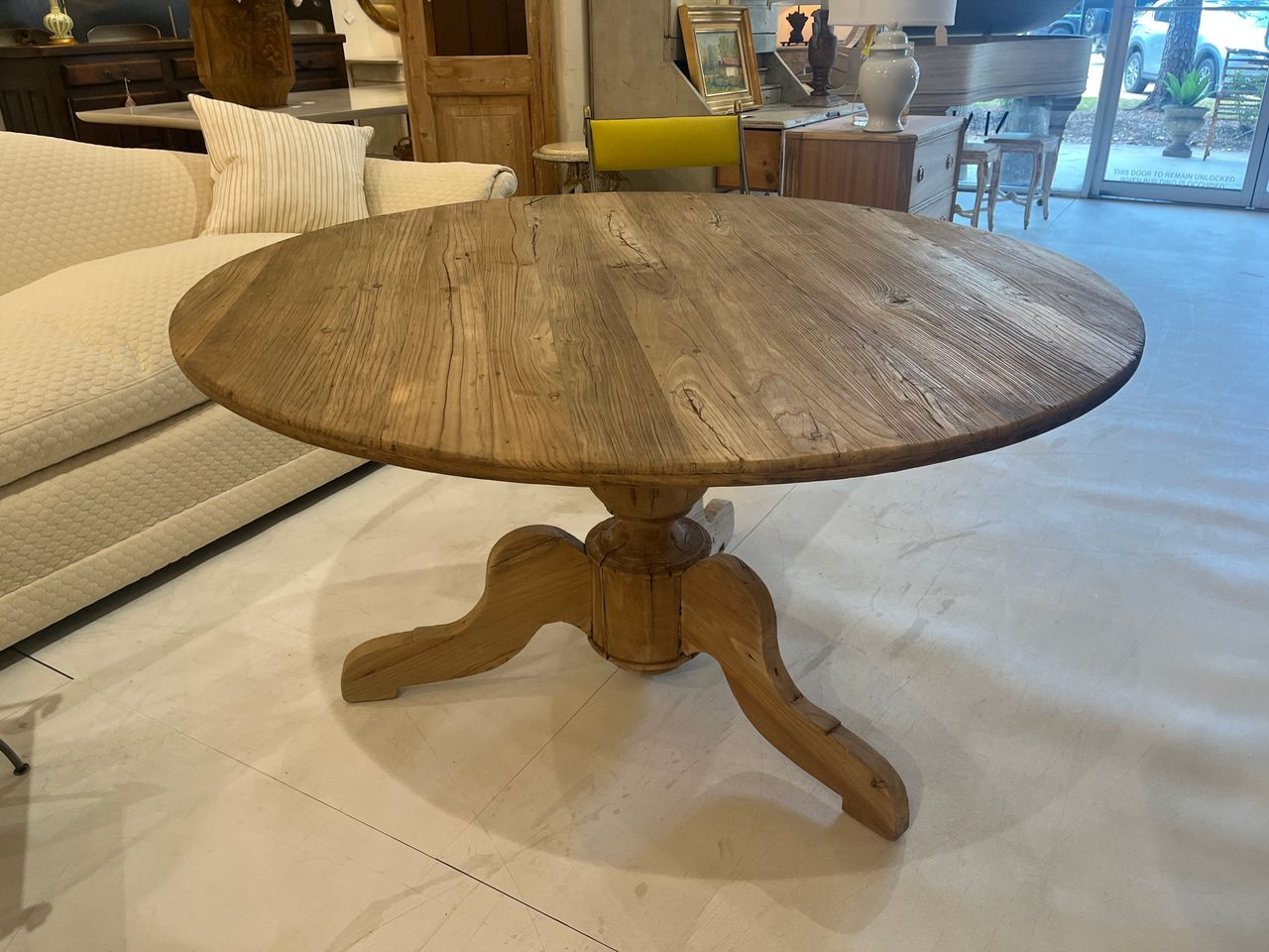 Antique Round Bleached Reclaimed Wood Dining Table