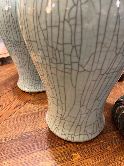 Large Crackle Celadon Lidded Temple Jar (2 available)