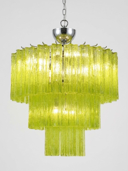 Three Tier Murano Glacier Glass and Nickel Chandelier