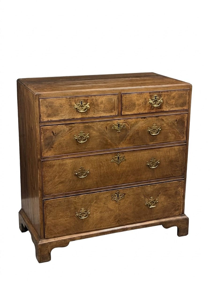 18th Century George I Walnut Feather Banded Chest