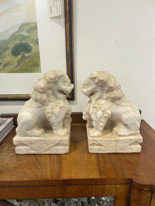 Pair of Antique Carved Marble Foo Dogs