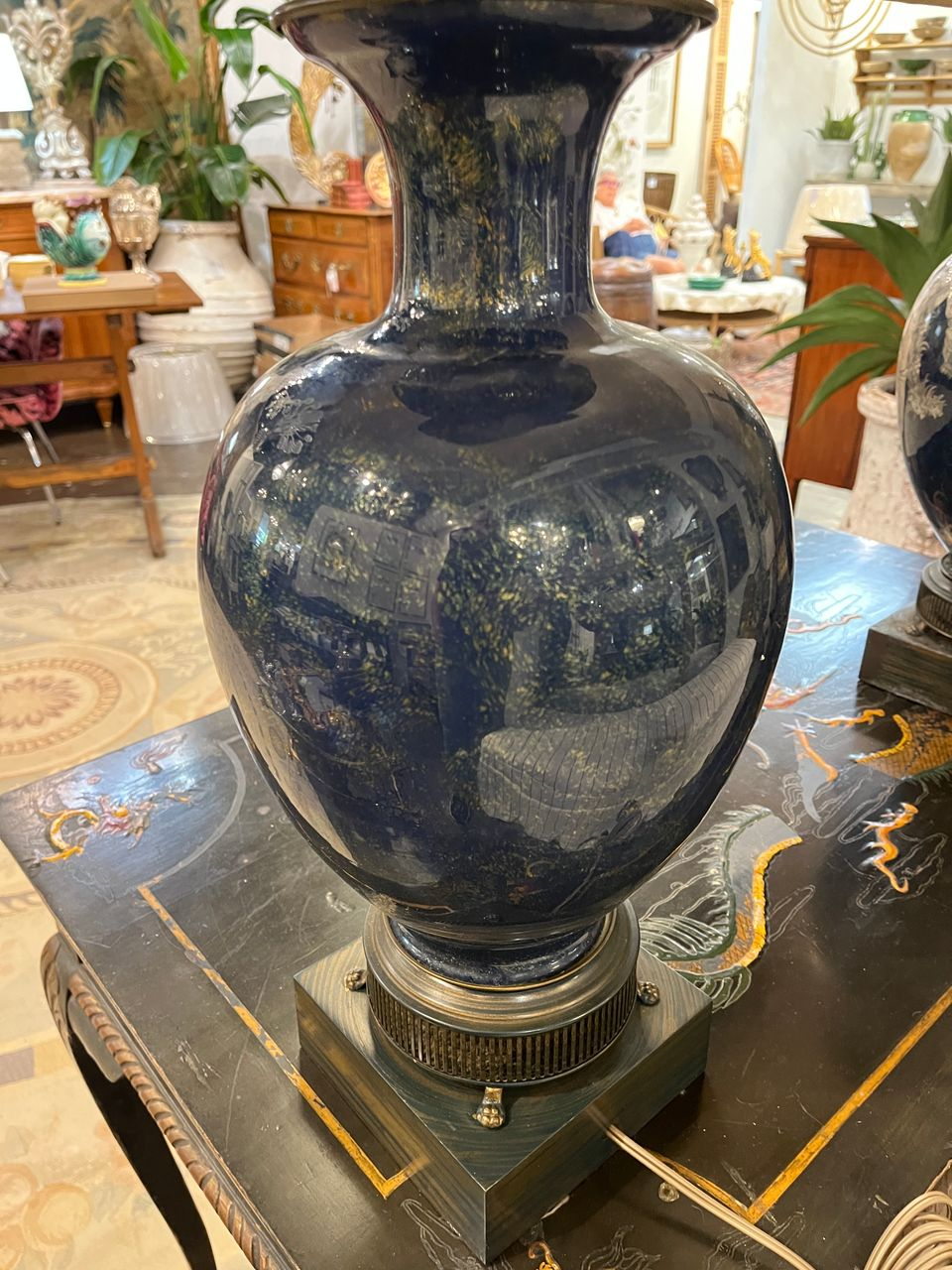 Pair Neoclassical Cobalt Blue Urn Shaped Table Lamps