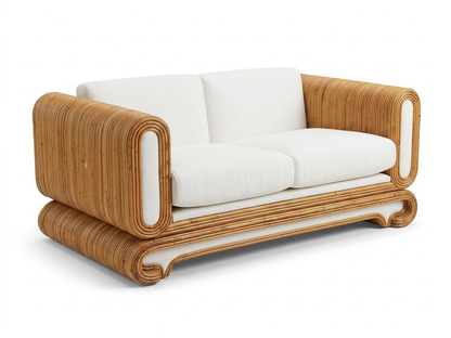 Pair of 70's Crespi Style Rattan Loveseats