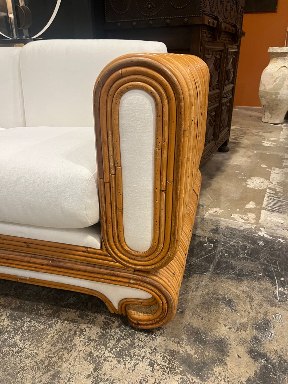 Pair of 70's Crespi Style Rattan Loveseats