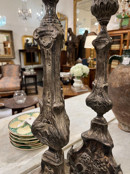Pair 18th Century Baroque Style Candlesticks
