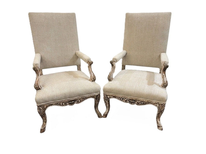 Pair 19th Century French Carved Regency Armchairs