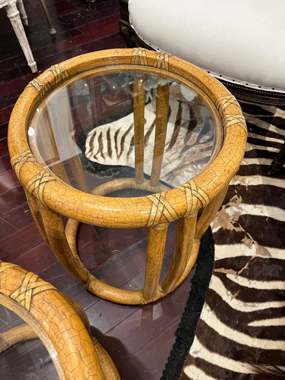 Pair McGuire Bamboo Glass Top Side Tables